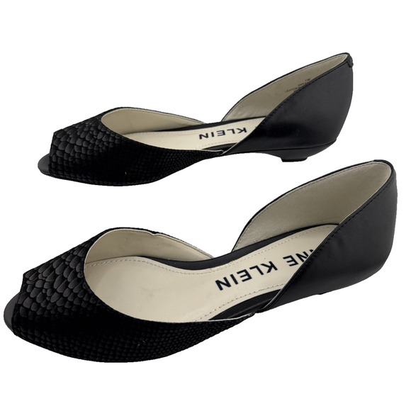 Anne Klein Women's Fanetta Black Peep toe Flat Size 7 M NWB - Picture 1 of 12